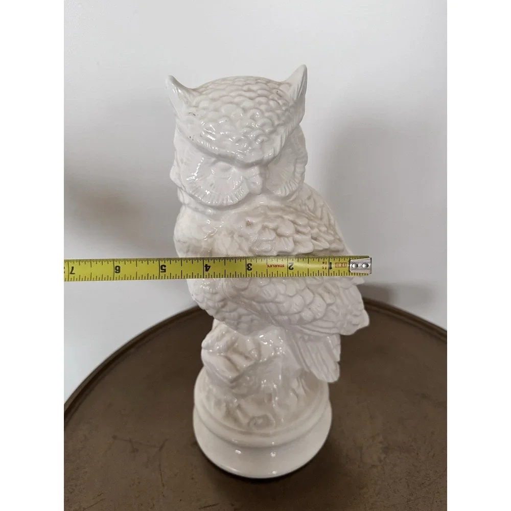 Owl Ceramic Statue Figurine Large Cottagecore Cottage English Ivory Antique Prep